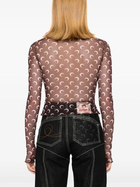 Marine Serre Moon-print mesh crop top - Brown - zdjęcie produktu nr 2