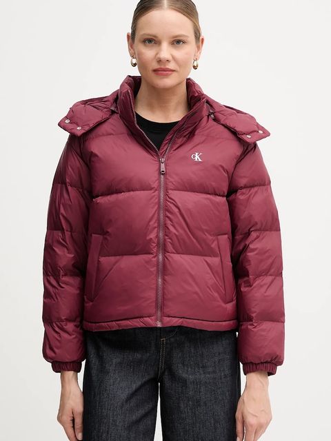 Calvin Klein Jeans kurtka puchowa kolor bordowy zimowa oversize LV047D501G
