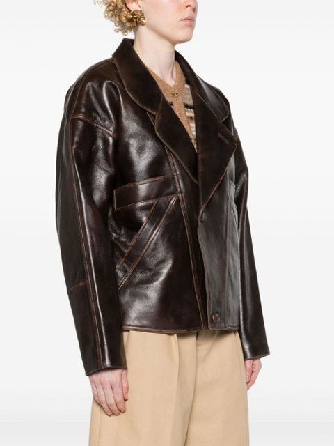 SANDRO oversized leather jacket - Brown
