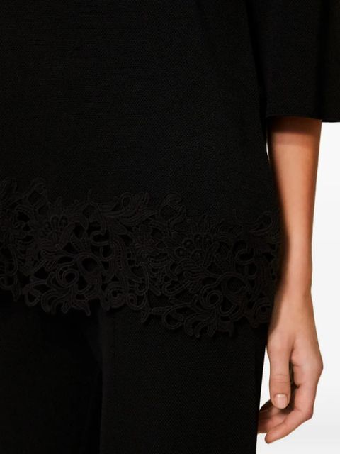 TWINSET lace-hem quarter-sleeve tunic - Black