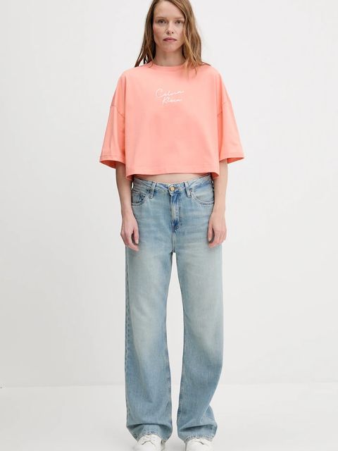 Calvin Klein Jeans t-shirt bawełniany damski kolor pomarańczowy LV047C202G