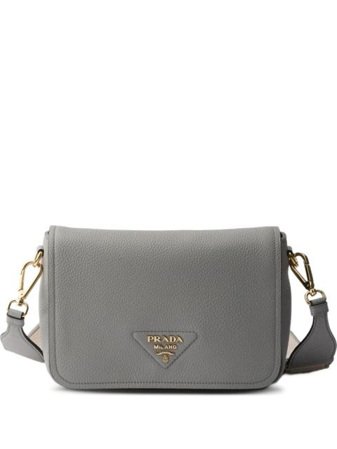Prada logo-plaque flap leather shoulder bag - Grey - zdjęcie produktu nr 1