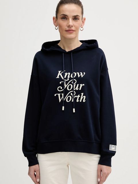 United Colors of Benetton bluza damska kolor granatowy z kapturem z nadrukiem 3WNWD201C - zdjęcie produktu nr 1