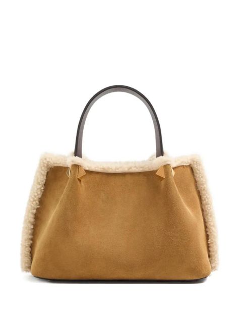 Valentino Garavani small VLogo Signature suede tote bag - Neutrals
