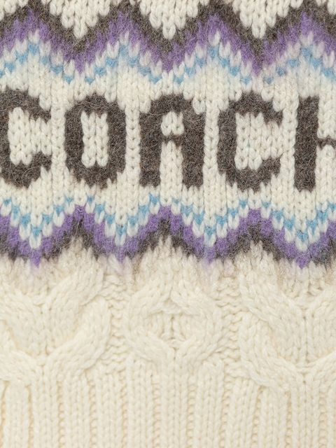 Coach szalik z dodatkiem wełny damski kolor beżowy wzorzysty 29COWC540661 - zdjęcie produktu nr 2