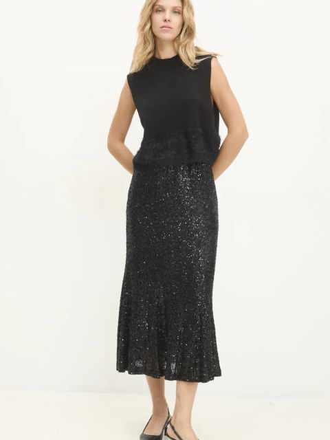Answear.LAB spódnica kolor czarny midi rozkloszowana