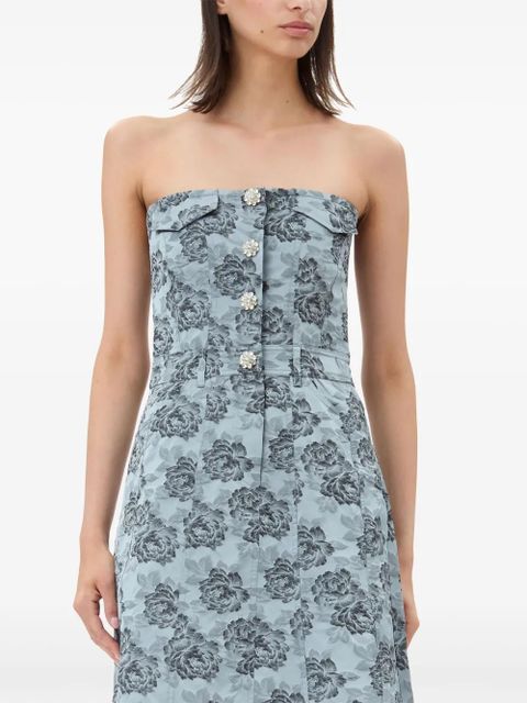GANNI Botanical jacquard midi dress - Blue