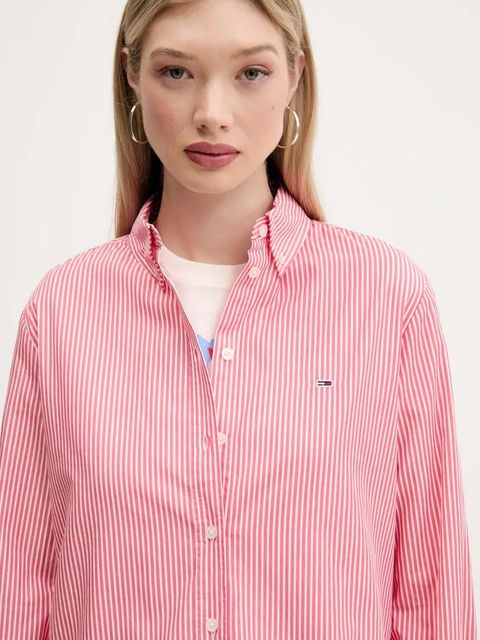 Tommy Jeans koszula bawełniana damska kolor różowy relaxed z kołnierzykiem klasycznym DW0DW20290