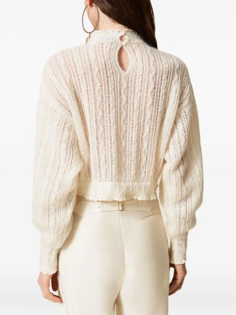 TWINSET cable-knit frill-trimmed sweater - White