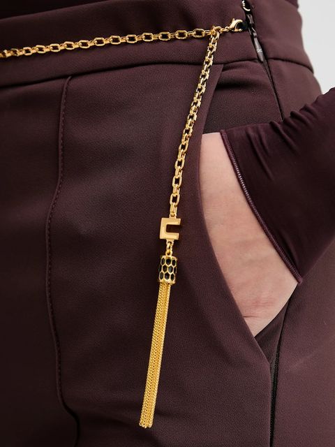 Elisabetta Franchi spodnie damskie kolor bordowy dzwony high waist PA14157E2