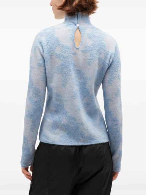 GANNI flower-jacquard mockneck sweater - Blue
