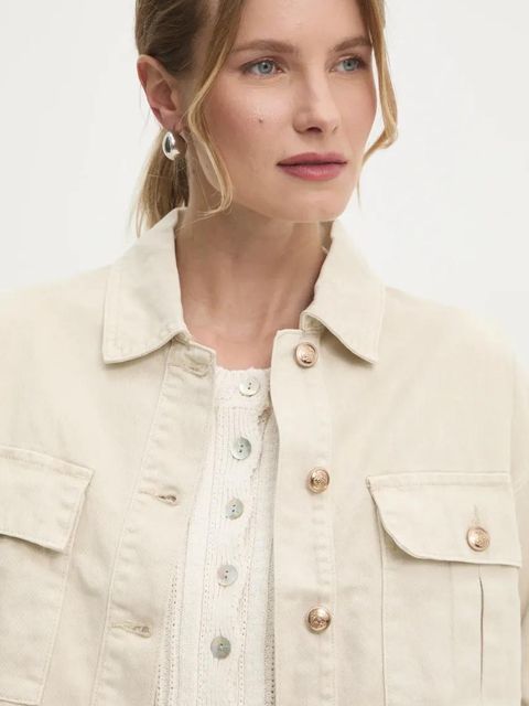 Answear.LAB kurtka jeansowa kolor beżowy przejściowa oversize