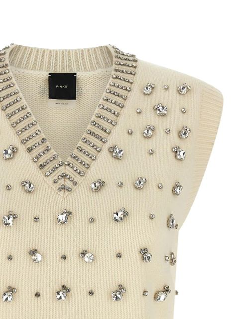 PINKO crystal-embellished V-neck vest - Neutrals