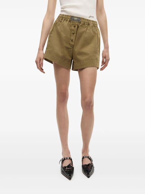 GANNI washed cotton shorts - Green