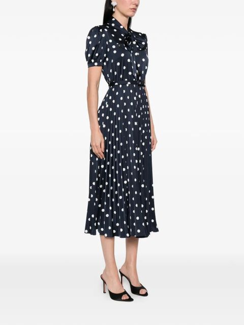 Self-Portrait polka dot pleated midi dress - Blue