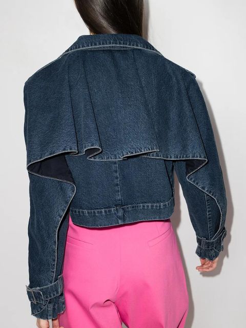 ROTATE BIRGER CHRISTENSEN ruffle-trim cropped denim jacket - Blue
