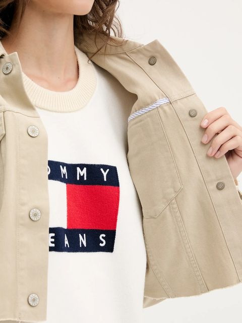 Tommy Jeans kurtka jeansowa kolor beżowy przejściowa oversize DW0DW21431