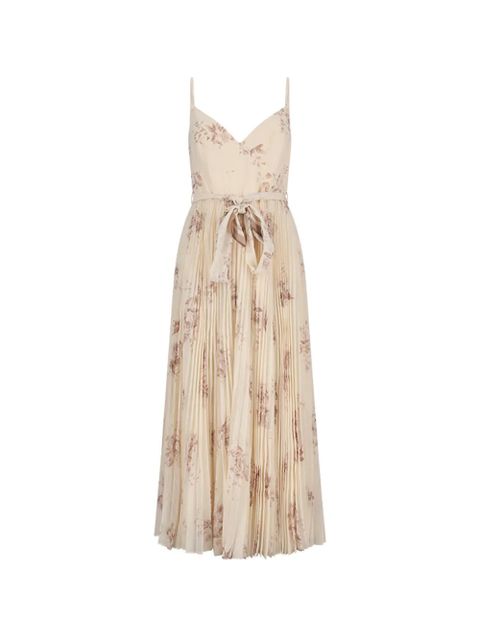 ZIMMERMANN Sunray pleated floral midi dress - Neutrals - zdjęcie produktu nr 1