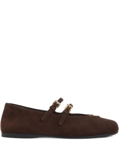 Prada double-buckle suede ballet flats - Brown - zdjęcie produktu nr 1