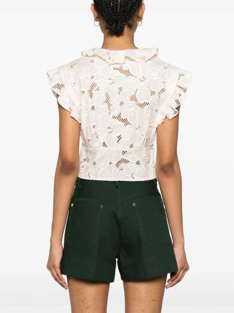 SANDRO embroidered crop top - Neutrals