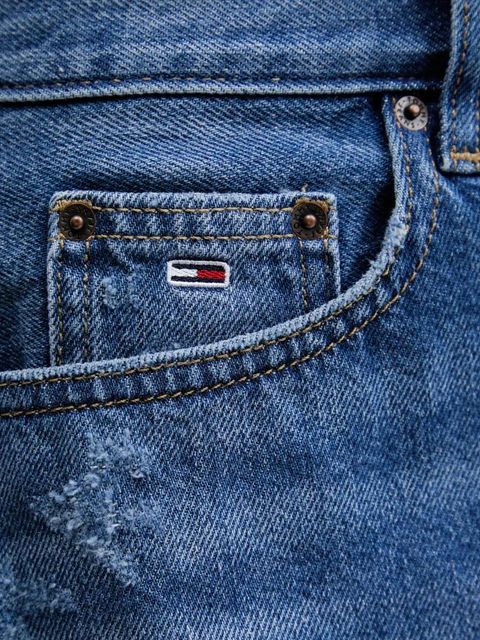 Tommy Jeans szorty jeansowe damskie kolor niebieski gładkie high waist DW0DW20096