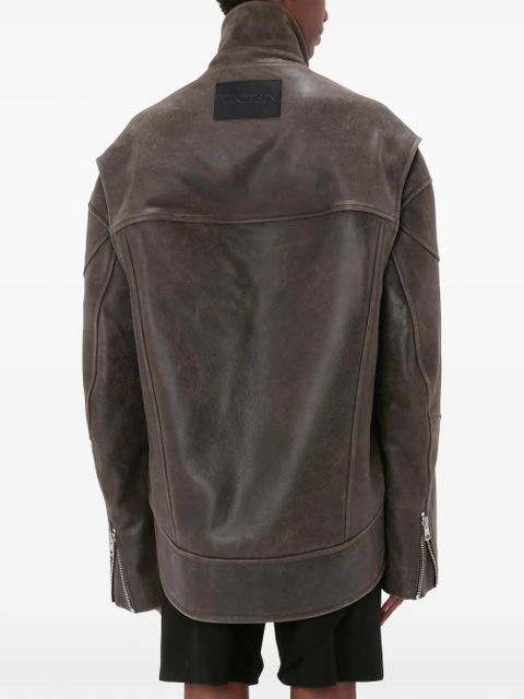 JW Anderson high-neck curved leather jacket - Brown