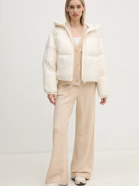 Tommy Hilfiger kurtka puchowa damska kolor beżowy zimowa oversize WW0WW43523