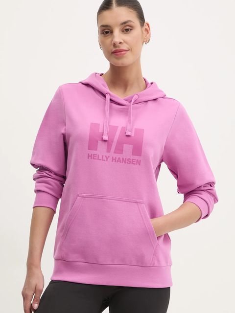 Helly Hansen bluza bawełniana HH LOGO 2.0 damska kolor fioletowy z kapturem z nadrukiem 34460 - zdjęcie produktu nr 1