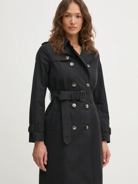 Sisley trencz damski kolor czarny przejściowy dwurzędowy 2KVRLN05E