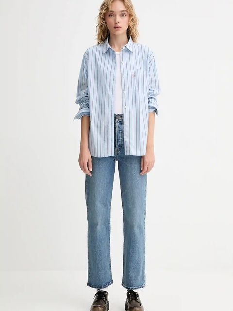 Levi's koszula bawełniana damska kolor niebieski relaxed z kołnierzykiem klasycznym 001HM