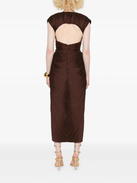 Cult Gaia Inaya plissé knot-detail midi dress - Brown
