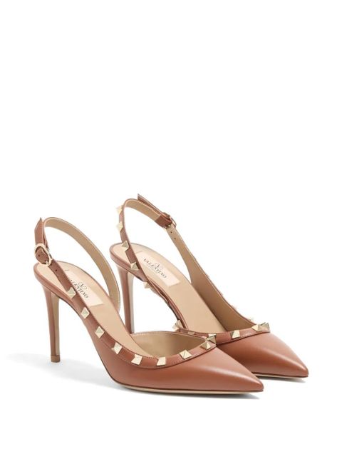 Valentino Garavani Rockstud slingback calfskin pumps 85mm - Brown - zdjęcie produktu nr 2