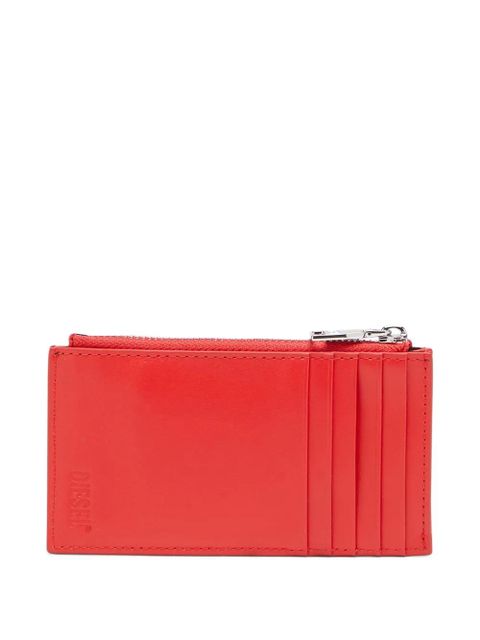 Diesel logo-plaque zip-fastening card holder - Red