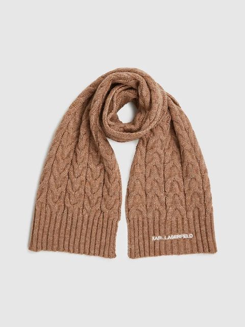 Karl Lagerfeld szalik z domieszką wełny K/ESSENTIAL damski kolor beżowy gładki A4W33029 - zdjęcie produktu nr 1