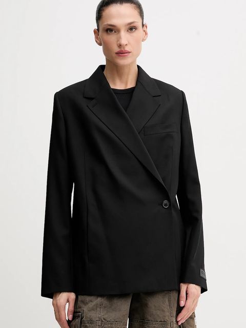 Kenzo marynarka wełniana kolor czarny jednorzędowa gładka FF52VE2589RA.99 - zdjęcie produktu nr 1