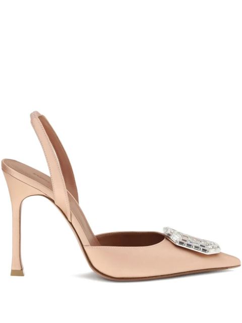 Amina Muaddi 105mm Camelia jewel-embellished pointed-toe heeled sandals - Neutrals - zdjęcie produktu nr 1