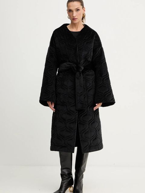 Charo Ruiz Ibiza płaszcz welurowy kolor czarny przejściowa oversize 257311 - zdjęcie produktu nr 1