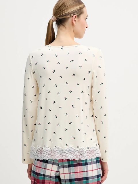 United Colors of Benetton longsleeve piżamowy damska kolor beżowy 32V93M07V