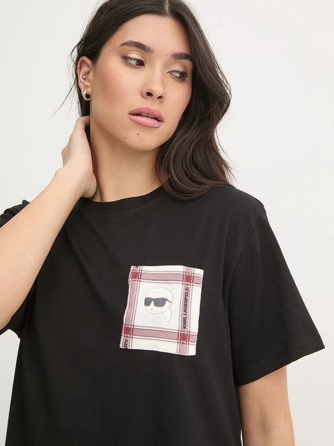 Karl Lagerfeld piżama IKON damska kolor czarny bawełniana A1W45007