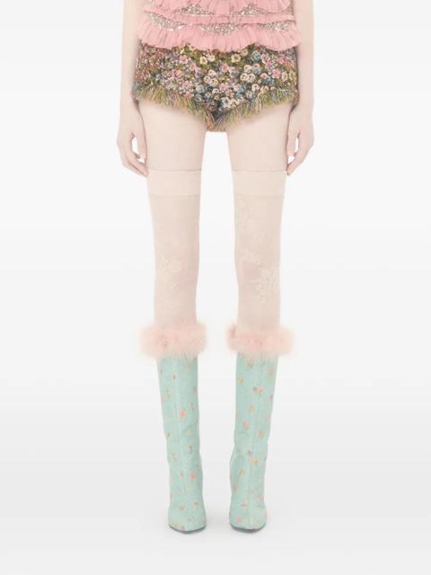 Valentino Garavani fringed floral-print shorts - Green