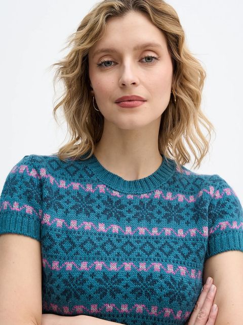 United Colors of Benetton sweter z dodatkiem wełny x Stranger Things damski kolor turkusowy 171RE10EN