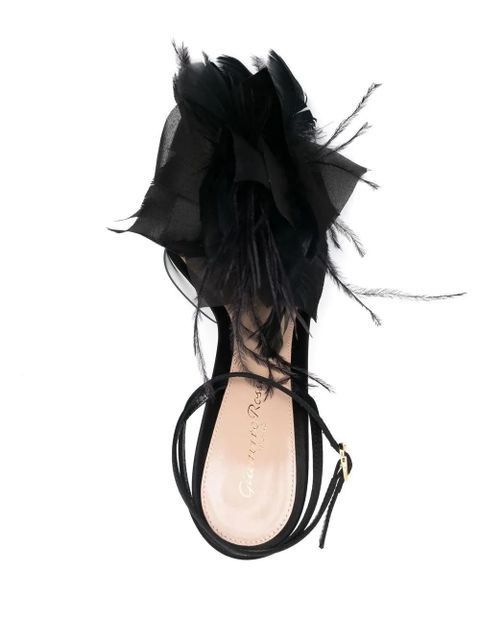 Gianvito Rossi Ynez 105mm feather-embellished sandals - Black