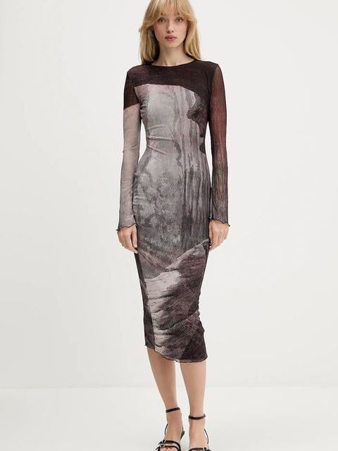 Desigual sukienka ABYSS LACROIX kolor brązowy midi dopasowana 25WWVK01 - zdjęcie produktu nr 1