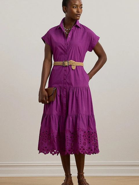 Lauren Ralph Lauren sukienka bawełniana kolor fioletowy midi rozkloszowana 200970821 - zdjęcie produktu nr 1