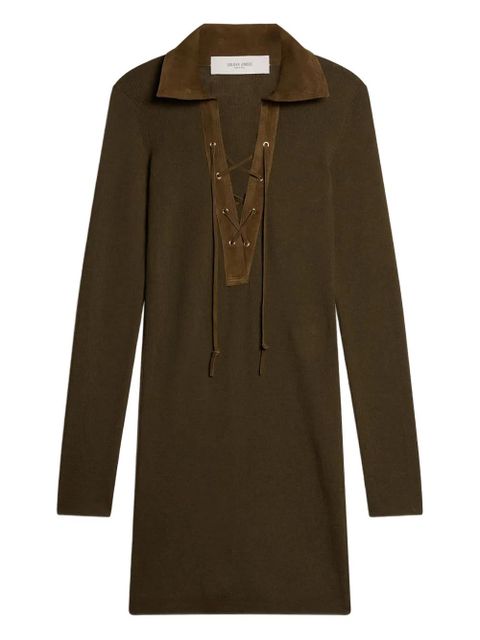 Golden Goose lace-up collared knitted mini dress - Green - zdjęcie produktu nr 1