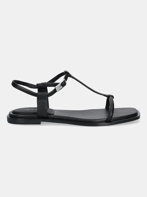 Calvin Klein sandały skórzane FLAT SANDAL SQUARED BUCKLE LTH damskie kolor czarny HW0HW02556 - zdjęcie produktu nr 2