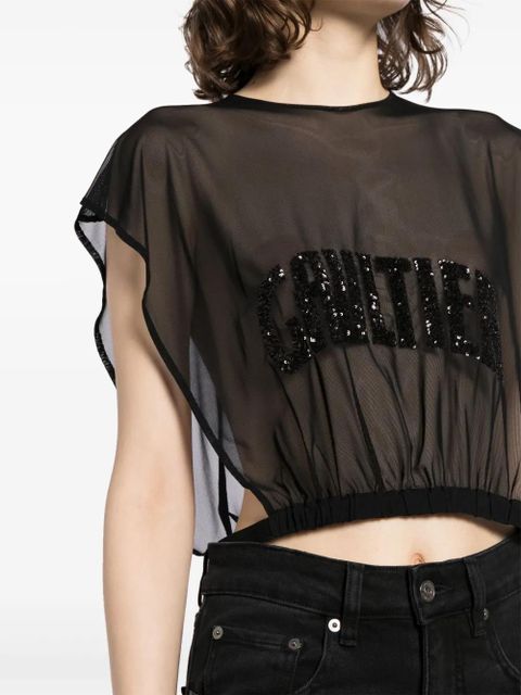 Jean Paul Gaultier sequin-embellishment semi-sheer top - Black