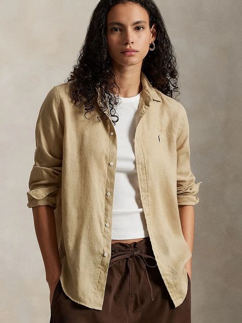 Polo Ralph Lauren koszula lniana kolor beżowy relaxed z kołnierzykiem klasycznym 211970730 - zdjęcie produktu nr 1