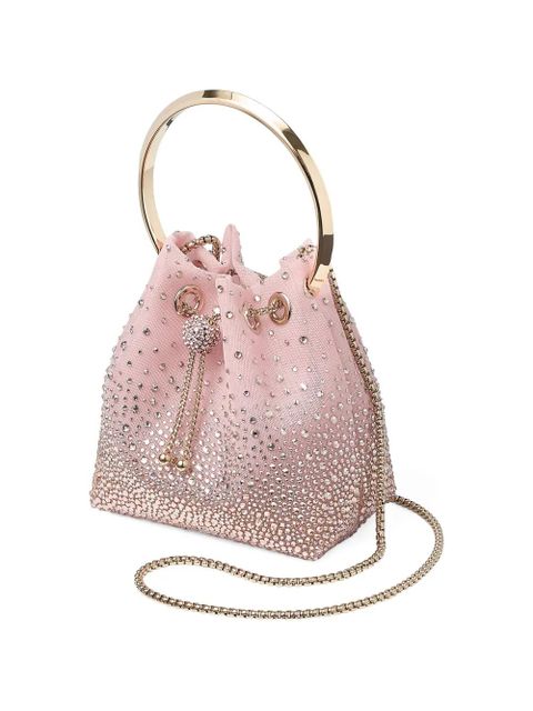 Jimmy Choo Bon Bon embellished circle-handle bucket bag - Pink