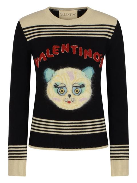 Valentino Garavani cat-embroidered striped sweater - Black - zdjęcie produktu nr 1